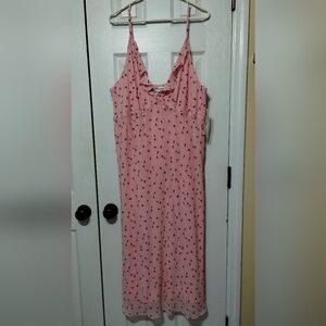 No Boundaries Women's Size XXL Pink Midi Slip Dress with Tiny Rose Print